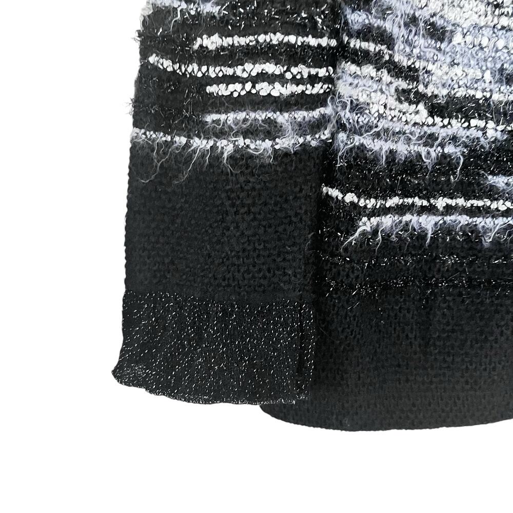 Stizzoli Black White Eyelash Knit Striped Metallic Cardigan Sweater Jacket - Picture 4 of 11